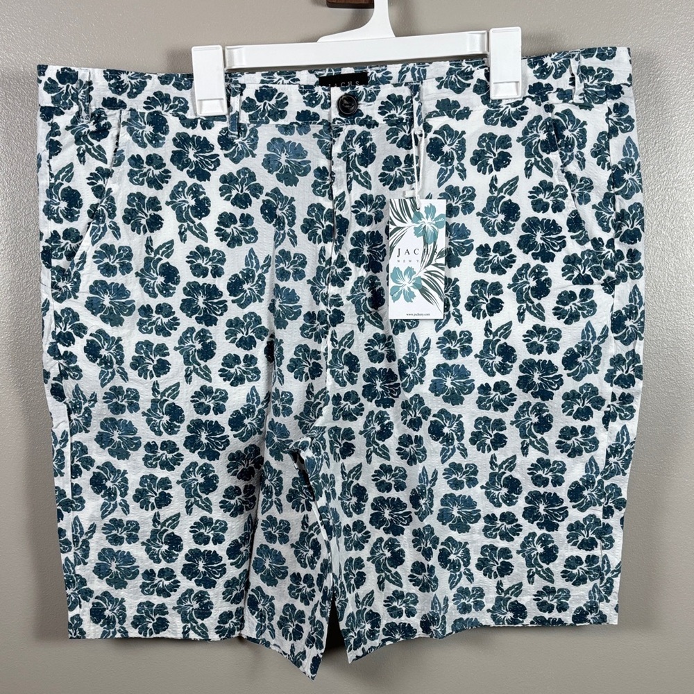 Jachs Men's White Teal Floral Shorts 10” inseam NWT